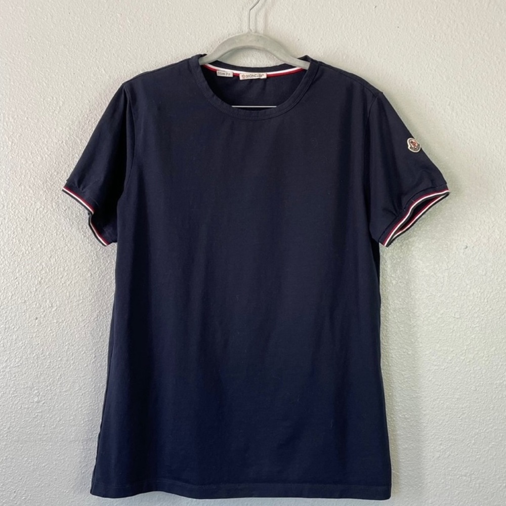 Moncler Men’s Navy Blue Short Sleeve Slim Fit Tee size large